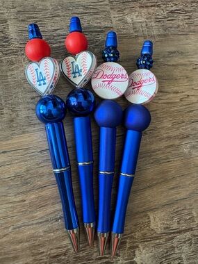 Dodgers Blues Baseball Themed Silicone Bead Pens Set of 4